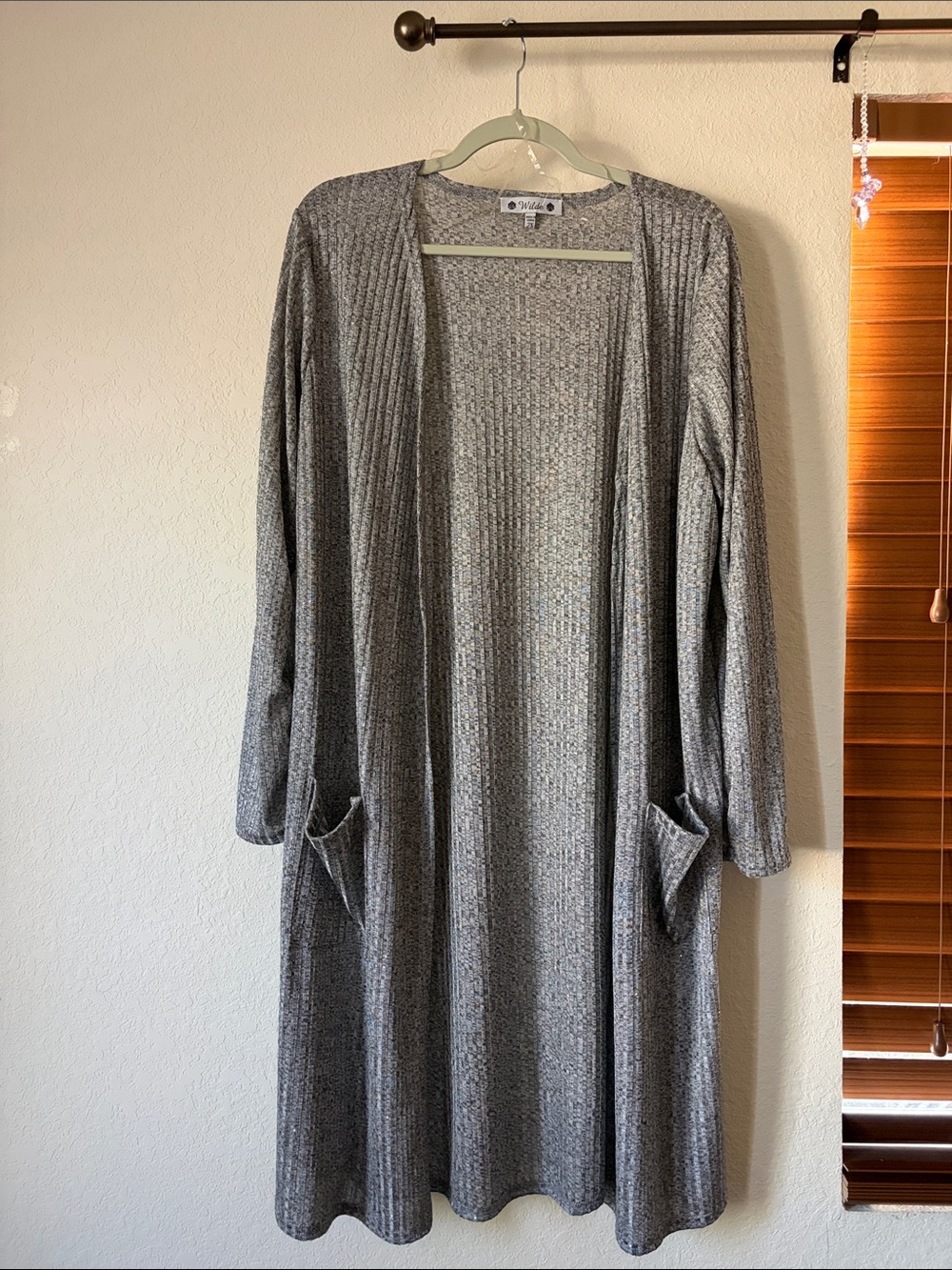 NWOT Wilde Grey Ribbed Longline Cardigan Sweater Duster with Pockets 2X